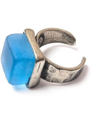 Smart Glass Jewelry Recycled Sake Bottle Cube Ring Periwinkle - Blue