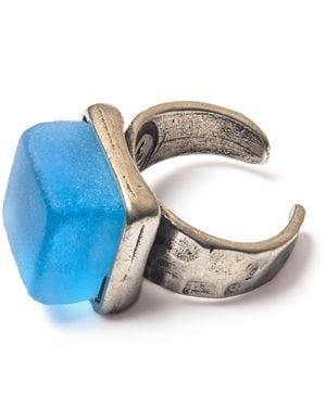 Smart Glass Jewelry Recycled Sake Bottle Cube Ring Periwinkle - Blue