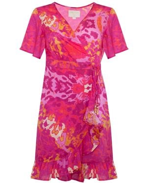 Sophia Alexia Exotic Mini Ruffle Wrap Dress - Pink