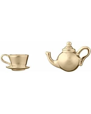 Lily Charmed Plated Teapot & Teacup Stud Earrings - Metallic