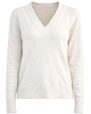 Nuvv Collection Cashmere And Wool Blend V Necked Knit Jumper – Soft Neutral Tone - White