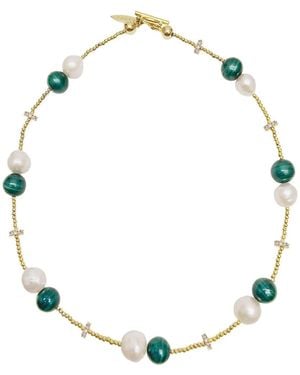Farra Malachite With Freshwater Pearls Versatile Choker Or Bracelet - Metallic