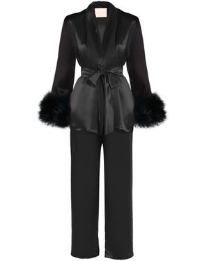 Maguy De Chadirac Bedtime Glamour Silk And Faux Fur Signature Pyjama - Black