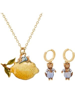 Fable England X Peter Rabbit Lemon Necklace & Tom Kitten Earrings Set - Metallic