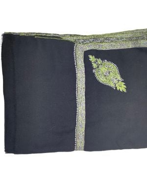 Kaminee Pure Cashmere Stole With Lime Paisley Embroidery - Blue
