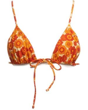 Patti Jane Swim Sharon's Sunny Floral Front-Tie Triangle Bikini Top - Orange