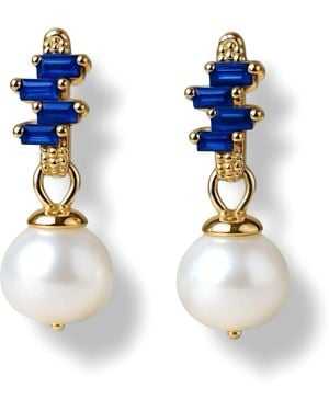 Ninemoo Sapphire Accent Pearl Drop Earrings - Blue