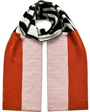 INGMARSON Shapes & Stripes Wool & Cashmere Scarf Pink & Orange - Red