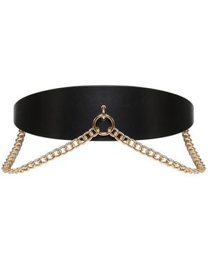 Haute Cuir Thalia Leather Chain Belt - Black