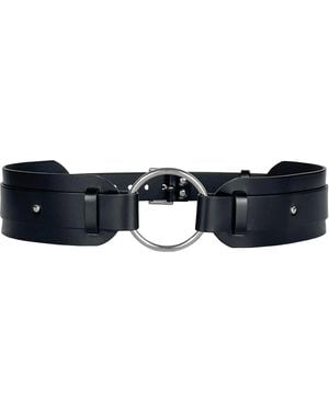 Haute Cuir O Ring Waist Leather Belt - Blue