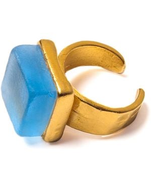 Smart Glass Jewelry Recycled Sake Bottle Cube Ring Periwinkle - Metallic