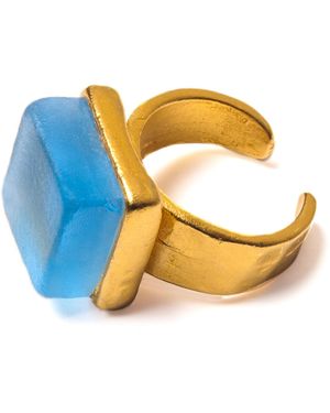 Smart Glass Jewelry Recycled Sake Bottle Cube Ring Periwinkle - Metallic