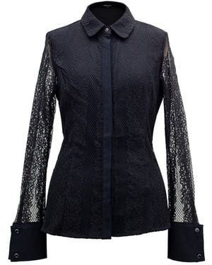 Smart and Joy Fitted Long Sleeves Lace Shirt - Blue