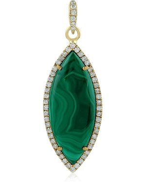 Artisan Yellow Gold Pave Diamond Malachite Gemstone Marquise Pendant Necklace - Green