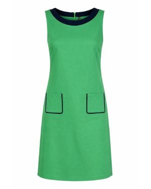 Conquista Contrast-Trim Sleeveless Shift Dress - Green