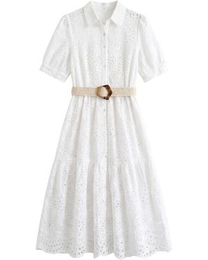 LAtelier London Broderie Anglaise Belted Shirt Midi Dress - White