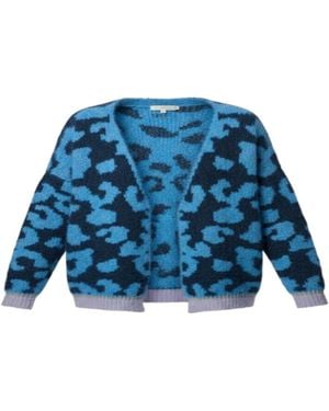 Saachi Animal Print Mohair Cardigan - Blue