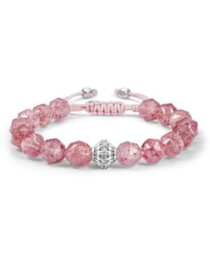 AWNL Cloudberry Strawberry Quartz Macrame Beaded Bracelet - Pink