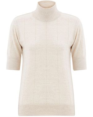 Peraluna Betty High Neck Short Sleeve Knitwear Fine Blouse - Natural