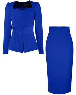Tia Dorraine Fitted Blouse & Pencil Skirt Set - Blue