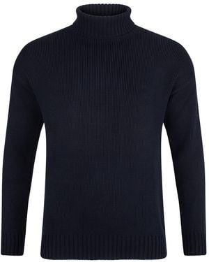 Paul James Knitwear Heavyweight Cotton Arthur Submariner Roll Neck Jumper - Blue