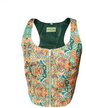 Janara Jones Snakes Print Satin Vest With Zip - Green