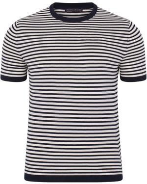 Paul James Knitwear Ultra Fine Cotton Antonio Knitted Narrow Breton Stripe T-Shirt - Black
