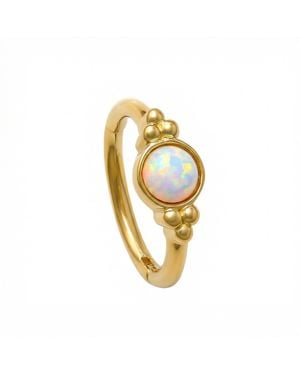 Zahav Jewelry 10K Solid 18G Beaded Opal Clicker Hoop - Metallic