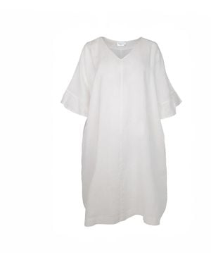 Haris Cotton Cami Ruffled Sleeves Curve Linen Dress - Grey