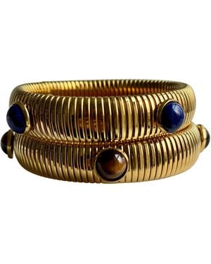 Laura Gray Tiger's Eye Or Lapis Plate Omega Bracelet - Metallic