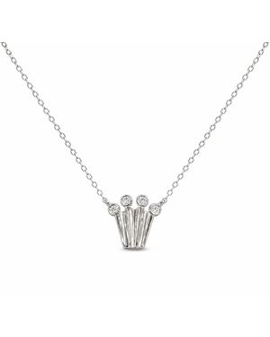 Pearl Code Crown Pendant Necklace With Diamonds - Metallic