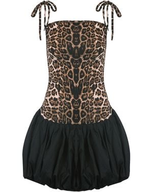 Amy Lynn Alexa Leopard Print Puffball Ultra Mini Dress - Black