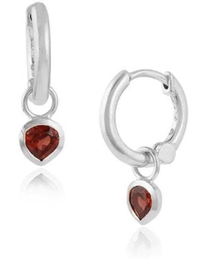 Moon London Mani Garnet Heart Mini Hoops - White