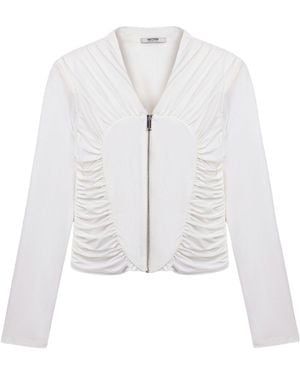 Nocturne Ruched Metal Zip Blouse - White