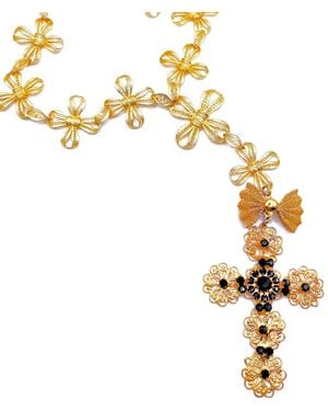 Achala Handcrafted Madonna Cross Tie Necklace - Metallic