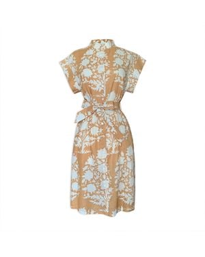 Pick Happy Neutrals Cap Sleeve Classy Shirt Dress Cotton Butterscotch - Metallic