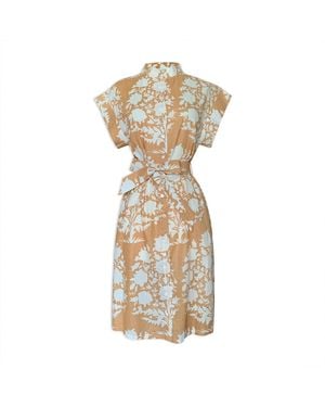 Pick Happy Neutrals Cap Sleeve Classy Shirt Dress Cotton Butterscotch - Metallic