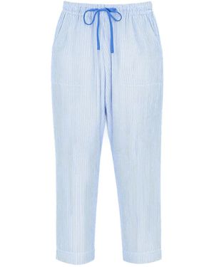 Yumi' Cotton Stripe Cropped Trousers - Blue