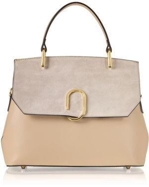 Le Parmentier Neutrals Thais Suede & Leather Nude Satchel Bag - Natural