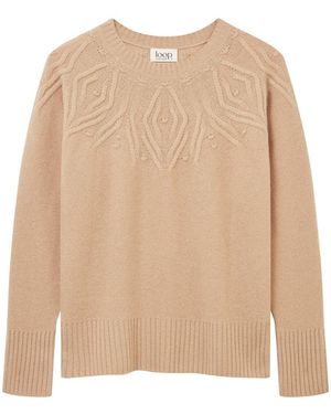 Loop Cashmere Neutrals Cable Yoke Sweater - Natural