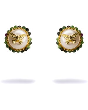 Ebru Jewelry Jade Halo Pearl & Butterfly Stud Earrings - Metallic