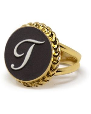 Vintouch Italy Gold Vermeil Black Cameo Ring Initial T - Metallic