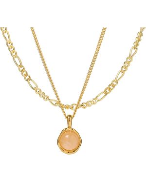 Muru Tiny Rose Quartz Necklace Layering Set - Metallic