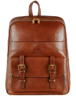 Time Resistance Leather Backpack Travel Bag - Brown