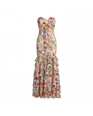 Mac Duggal Strapless Sweetheart Neck Floral Gown With Ruffle Hem - Brown
