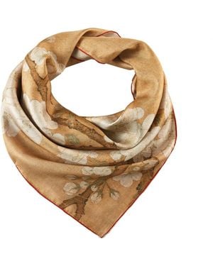 Soft Strokes Silk Pure Silk Scarf Painting Parrot And Insect Among Pear Blossoms - Metallic