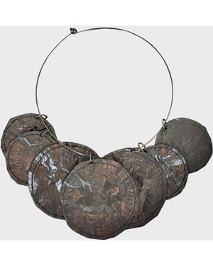 Romer Millinery Metallic Sillk Disc Coin Choker Steel - Gray