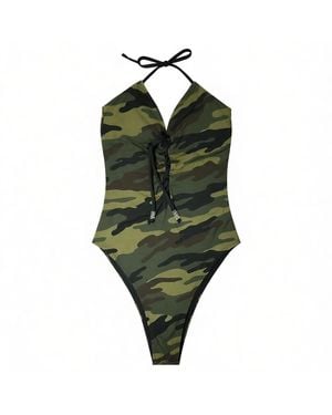 Brasini Swimwear Lace Front One Piece Swimsuit - Green