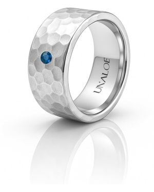 Unaloe Sterling Hammered Band Ring With Sapphire – Gift For Her Fine Minimalist Statement Jewelry - Metallic