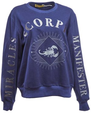 Miracles Manifester Oversized Embroidered Scorpio Sign Sweatshirt - Blue